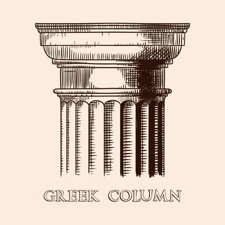 The capital of an ancient Greek column. Hand drawing sketch isolated on beige background.のイラスト素材