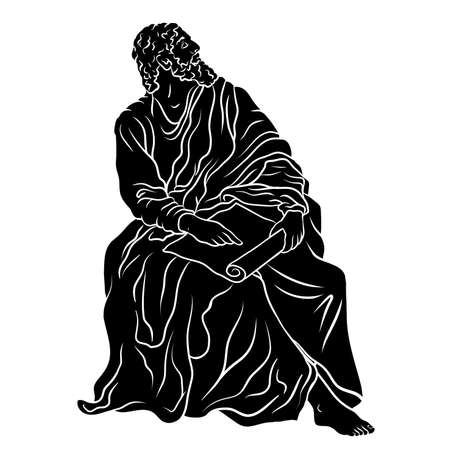 Ancient Greek old man philosopher sage sits with papyrus in his hands.のイラスト素材