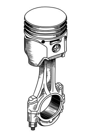 Piston assembly with connecting rod. Detail of a car internal combustion engine.のイラスト素材