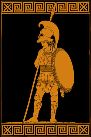 Ancient Greek warrior with a spears and shields in their hands.のイラスト素材