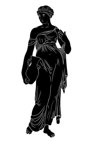 A young slender ancient Greek woman in tunic with a jug in her handのイラスト素材