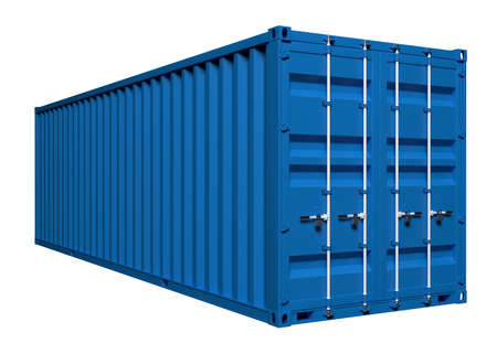A large metal container closed with locks for transporting cargo by sea and rail isolated on a white...
