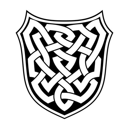 Celtic national ornament with a crossed ribbon in the form of a shield isolated on a white background.のイラスト素材