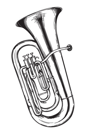 Wind musical instrument trumpet isolated on white background.のイラスト素材
