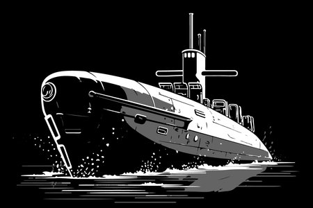Submarine at sea. Vector drawing isolated on black background.のイラスト素材