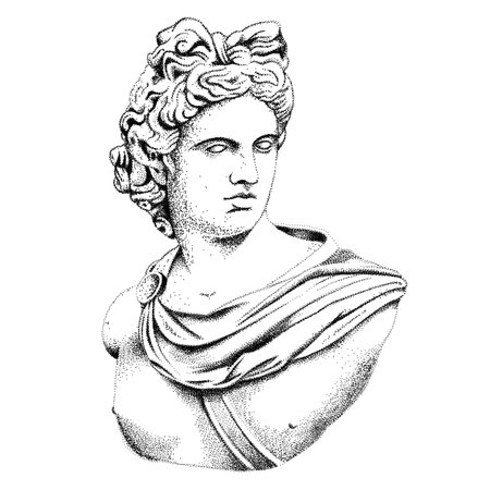 Bust of the ancient Greek and Roman god Apollo. Vector dotted illustration on white background.のイラスト素材