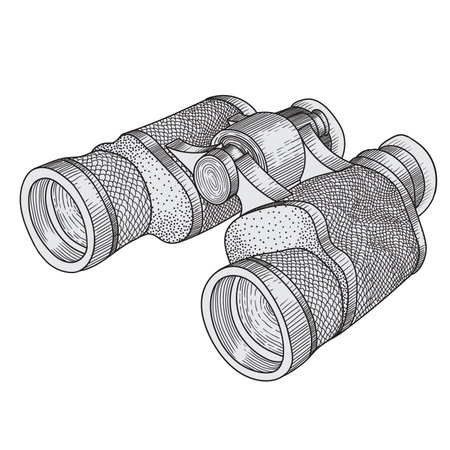 Military binoculars with lenses for observing distant objects. Vector drawing sketch in cartoon style.のイラスト素材