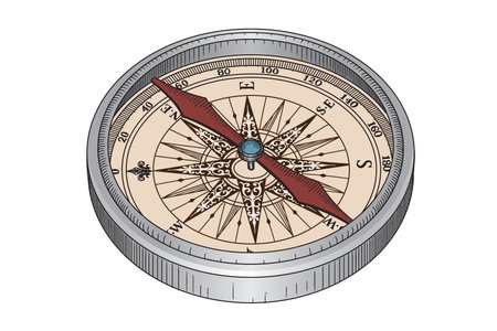 Antique vintage pocket compass for orientation. Object isolated on white backgroundのイラスト素材