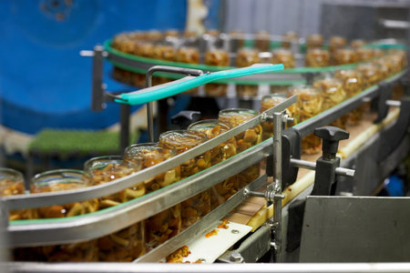 Conveyor belt used in the food industry with cans