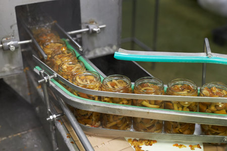 Conveyor belt used in the food industry with cansの写真素材