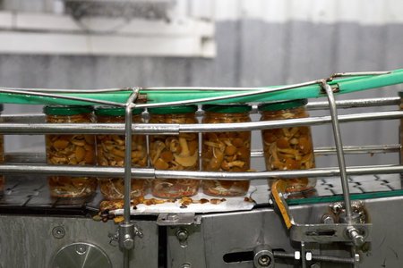 Conveyor belt used in the food industry with cans