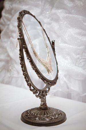 Bride necklace on the oval mirrorの写真素材