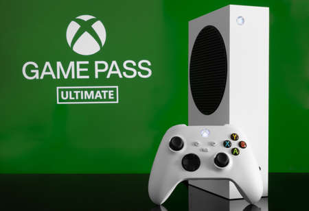 Xbox Game Pass on screen with Xbox Series S console and controller, 14th Jan 2021, Sao Paulo, Brazil