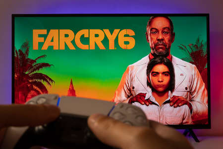 Man playing Farcry 6 on Playstation 5. 9th Jun, 2021, Sao Paulo, Brazil.