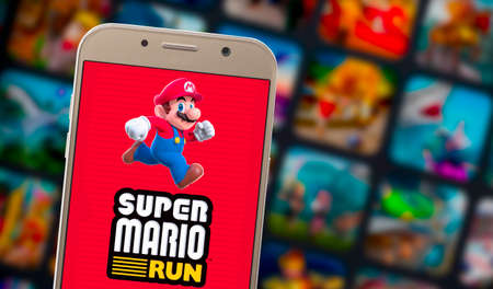 Super Mario run running on smartphone, 28 Nov, 2020, Sao Paulo, Brazil.