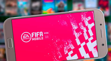 FIFA mobile run on smartphone screen, 8th Mar, 2021, Sao Paulo, Brazil