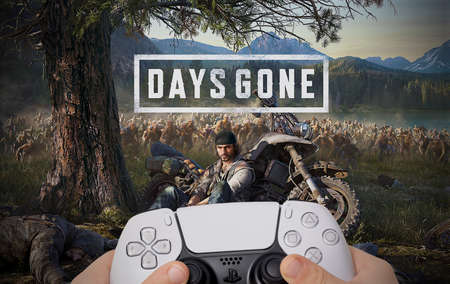 Boy play Days Gone on TV. 21th May, 2021, Sao Paulo, Brazil