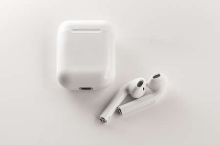 White Bluetooth Phone - Wireless in white backgroundの写真素材