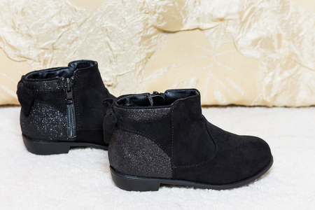 New Sparkly Velvet Black Warm Children Boots for autumn-winterの写真素材