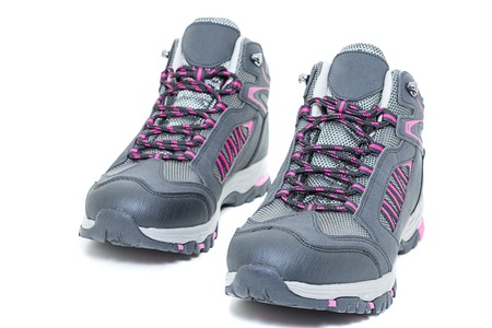 Ladies hiking shoes - Walking Tourist ankle boots white isolatedの写真素材