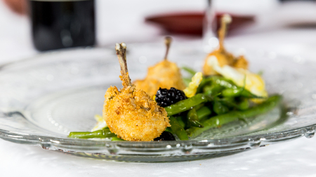 Meat in a dish at the restaurantの写真素材