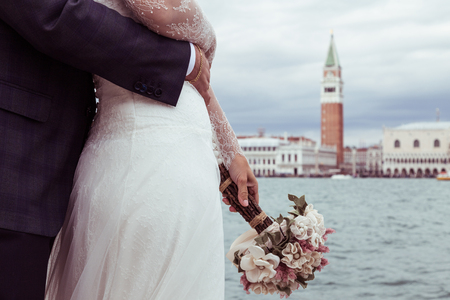 bride and groom in Veniceの写真素材