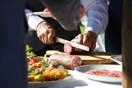 cut Tuscan salamiの写真素材