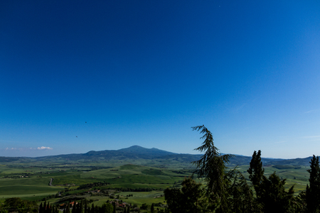 A Fantastic View Of The Val D' Orcia Valley At Sunset From Pienzaの写真素材
