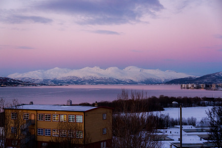 Incredible Sunset In The Bay Of Tromso In Norway