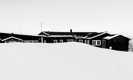Snow Covered Restaurant On Top Of Mountain Storsteinen, Tromso Norwayの写真素材