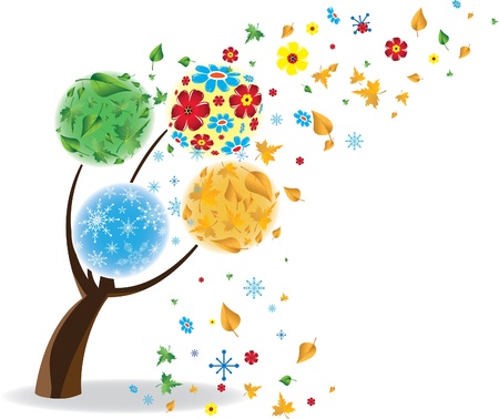 Art tree four seasons. Spring, summer, autumn, winter. Windのイラスト素材