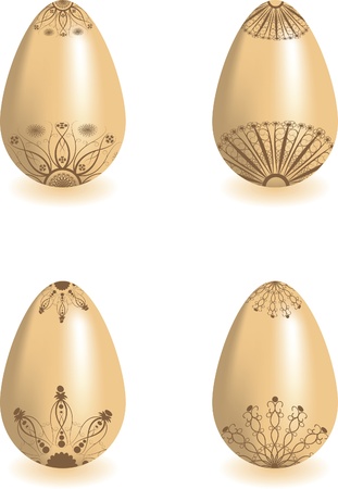 Set of four Easter eggs with floral ornament. illustrationのイラスト素材