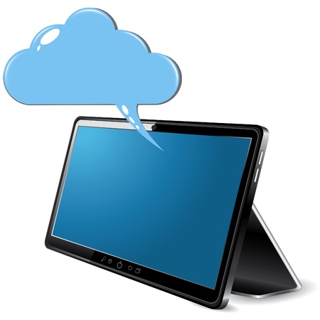 Black abstract Tablet PC with cloud on white backgroundのイラスト素材