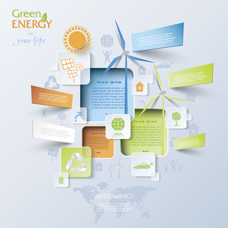 Abstract vector Infographic with wind turbines, green energy concept.  のイラスト素材