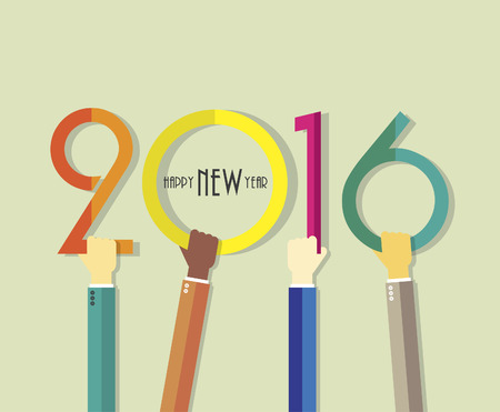 2016 Happy New Year background with hands for your greetings card, flyers, invitation, posters, brochure, banners, businessのイラスト素材