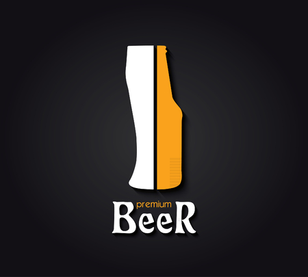 Creative design  with beer bottle and beer glass. Vector illustrationのイラスト素材