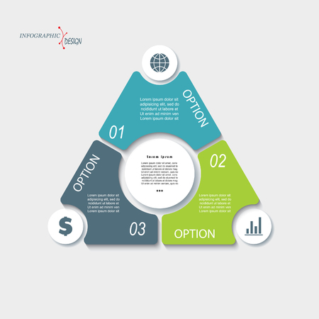 Business concept design with triangle and 3 segments. Infographic template can be used for presentation, web design, workflow or graphic layout, diagram, numbers optionsのイラスト素材