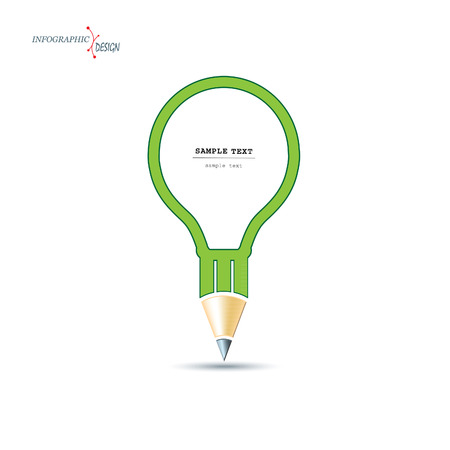 Creative design of a pencil in the form of a light bulb. Flat design, simple with space for textのイラスト素材