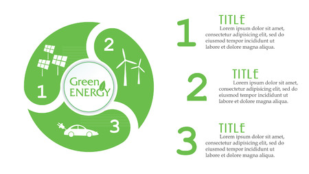 Vector circle infographic with 3 options. Renewable energy. Cycle diagram, graph, presentation chart. Design for business concept with circular parts, equal stepsのイラスト素材