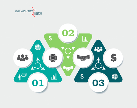 Business concept design with triangles and 3 segments. Infographic template can be used for presentation, web design, workflow or graphic layout, diagram, numbers optionsのイラスト素材