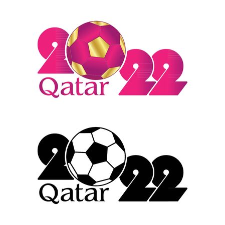 2022 with Soccer ball icon. Qatar. Flat illustration in on white background.のイラスト素材