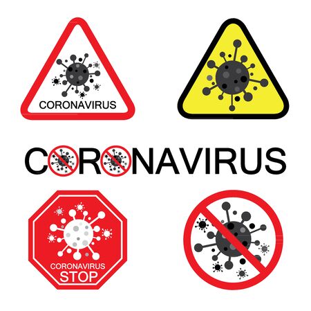 Stop coronavirus. Coronavirus outbreak. Caution coronavirus. Biological hazard. Coronavirus danger. Pandemic medical concept with dangerous virus.のイラスト素材