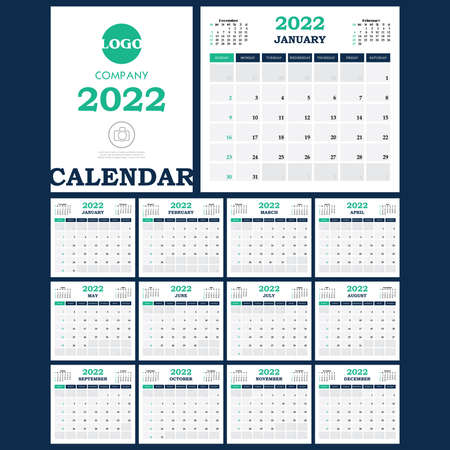 Calendar template for 2022 year. Vector Planner diary design for Corporate and business calendar.のイラスト素材