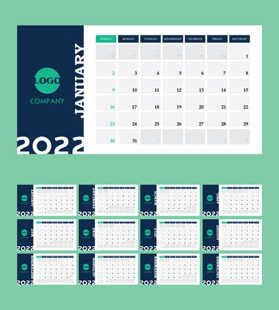 Calendar 2022. Week start Sunday corporate design planner template.のイラスト素材
