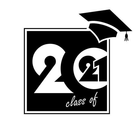 2021 Class of. Cover of card for 2021 graduation. Creative design for your greetings card, Flat simple design on white background, card, invitation, greeting, albomのイラスト素材