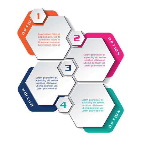 4 options or steps, honeycomb segments for Information Table. concept Info design. Infographic template can be used for presentation, web design, workflow or graphic layout, diagram, optionsのイラスト素材
