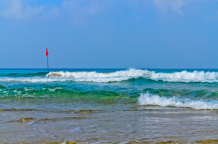 The red flag in the green seaの写真素材