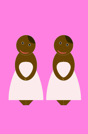 Happy cute wedding lesbian homosexual couple. Illustration isolated on colored background. Ready for design projects.のイラスト素材