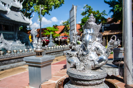 Close up Ancient Silver  Statue Ganesha Hindu God of  Elephan Lord of Sucess at Chiang Mai, Thailandの写真素材