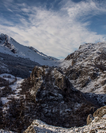 Snowy mountain in a cloudy day, Picos de Europaの写真素材